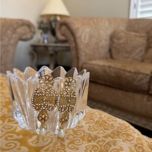 Gold Pearl Floral Accent Earrings by